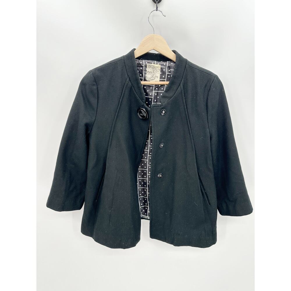 Tulle Women Black Wool Blend Button Snap Front Jacket Blazer 5704 Medium